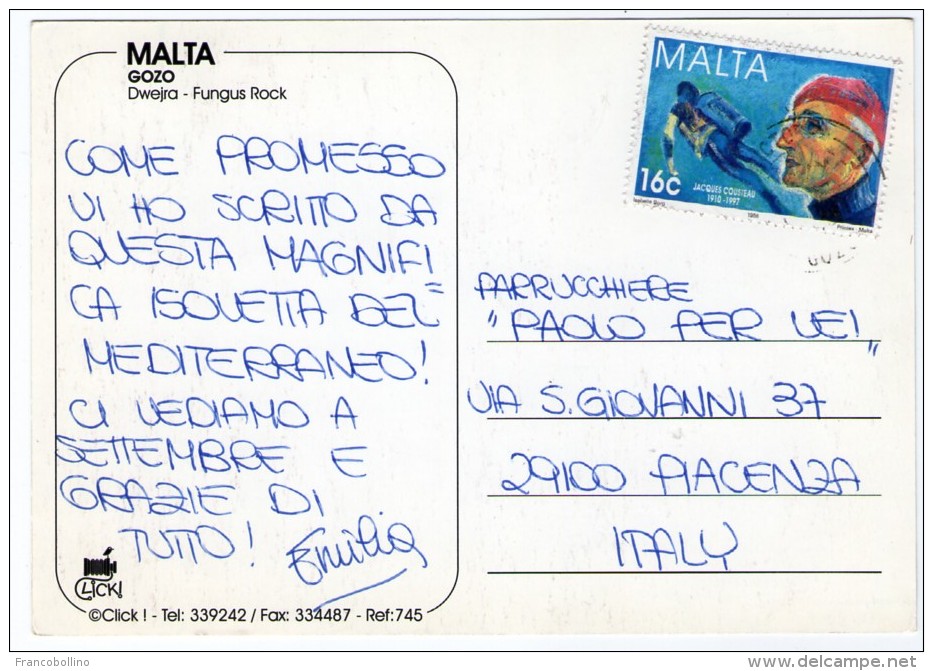 MALTA-GOZO DWEJRA-FUNGUS ROCK / THEMATIC STAMP-JACQUES COUSTEAU - Malta