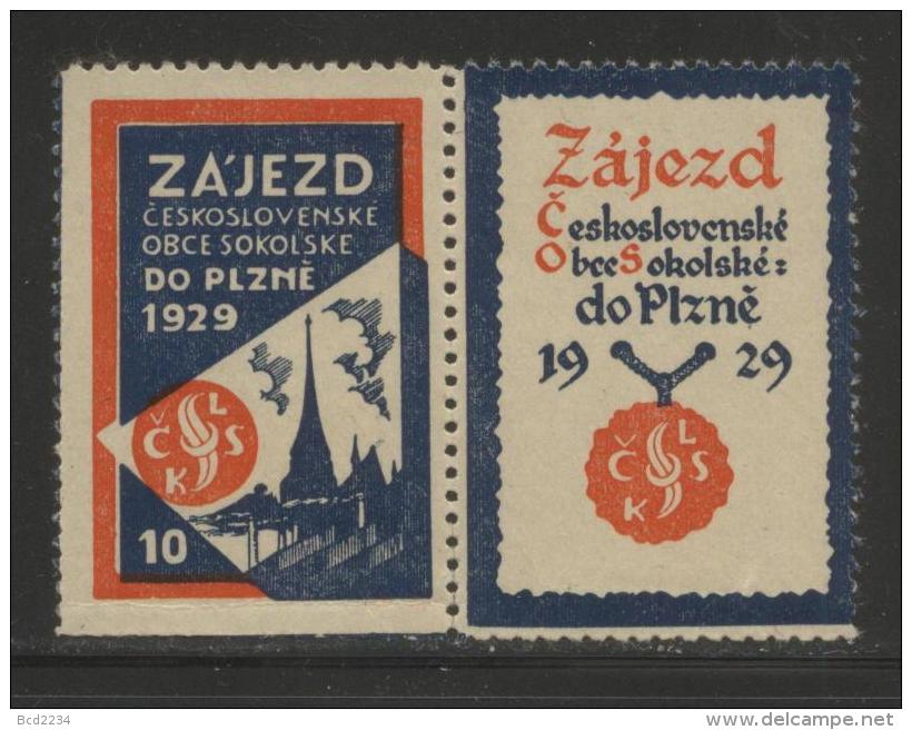 CZECHOSLOVAKIA 1929 SOKOL TOUR SETENANT PAIR NO GUM POSTER STAMP CINDERELLA ERINOPHILATELIE - Nuevos