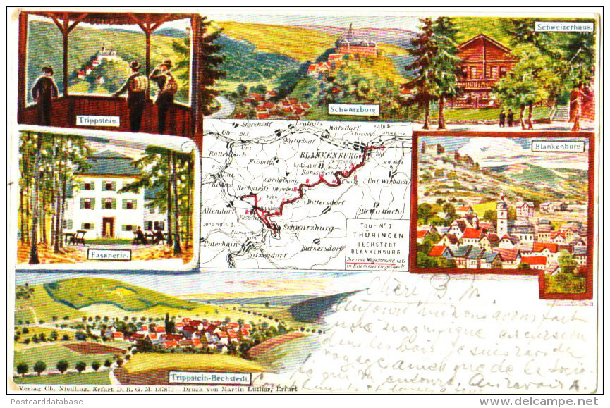 Trippstein, Fasanerie, Trippstein-Bechstedt, Schwarzburg, Blankenburg, Schweizerhaus - & Litho, Map - Blankenburg