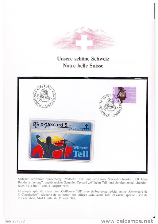 Suisse _ Enveloppe Originale 100 Ans De La Constitution _ Timbre N° 965 (1974) _ Télécarte Non Utilisée - Brieven En Documenten