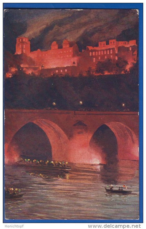 Deutschland; Heidelberg; Schloss Bei Nacht; Künstlerkarte Von H. Kley; 1914 - Heidelberg