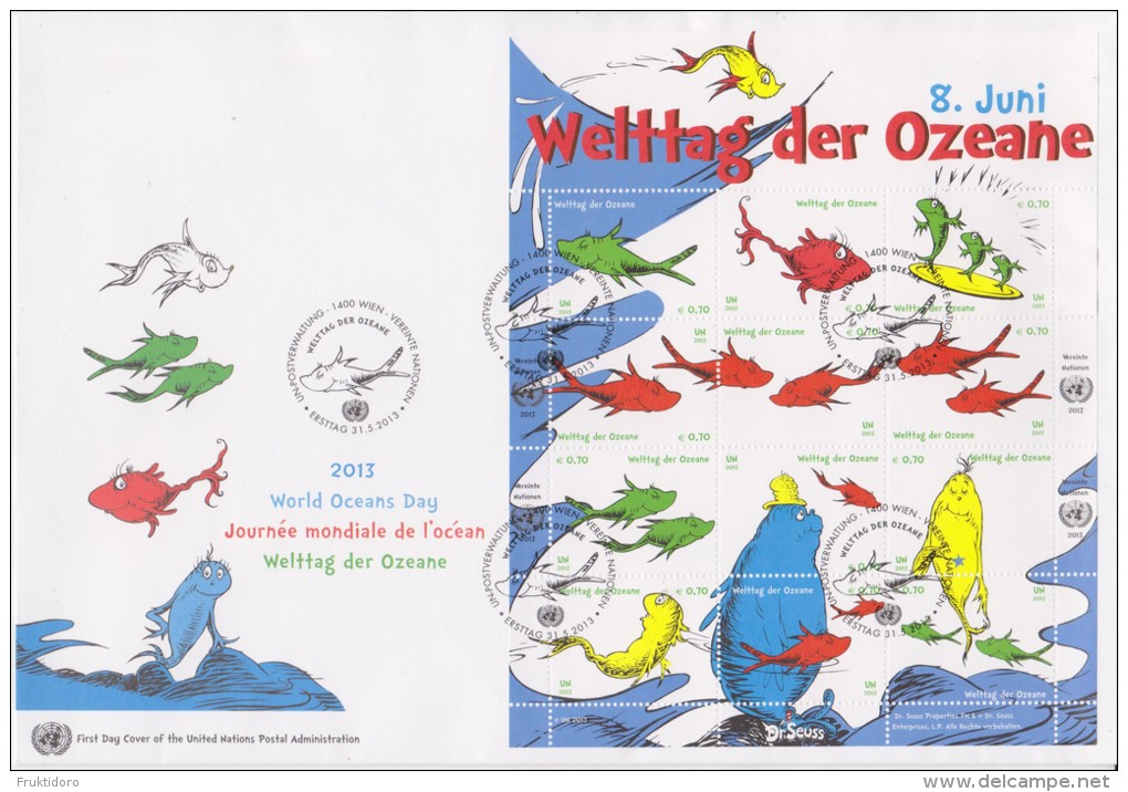 United Nations FDC Mi 776-787 - World Ocean Day Block - Fish - 2013 - FDC