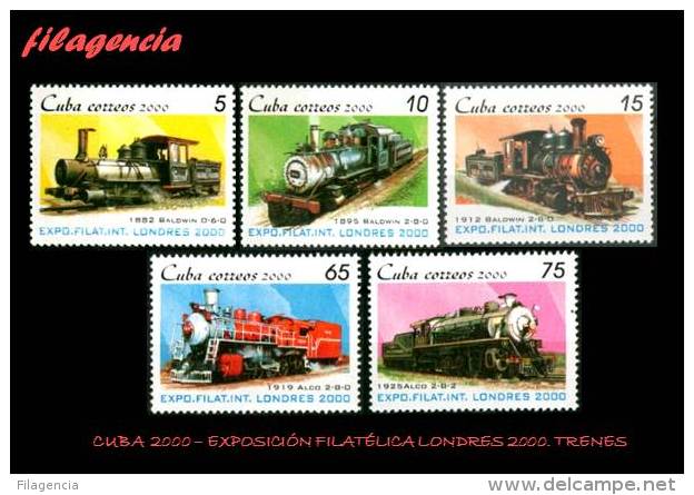 AMERICA. CUBA MINT. 2000 EXPOSICIÓN FILATÉLICA LONDRES 2000. LOCOMOTORAS ANTIGUAS - Unused Stamps