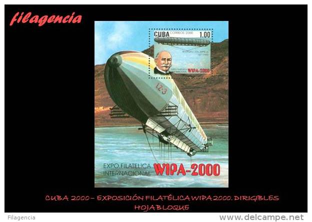 AMERICA. CUBA MINT. 2000 EXPOSICIÓN FILATÉLICA WIPA 2000. DIRIGIBLES. HOJA BLOQUE - Unused Stamps