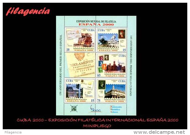 AMERICA. CUBA MINT. 2000 EXPOSICIÓN FILATÉLICA ESPAÑA 2000. SELLO EN SELLO. MINIPLIEGO - Ongebruikt