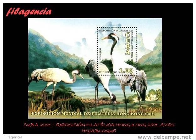 AMERICA. CUBA MINT. 2001 EXPOSICIÓN FILATÉLICA HONG KONG 2001. FAUNA. AVES ASIÁTICAS. HOJA BLOQUE - Unused Stamps
