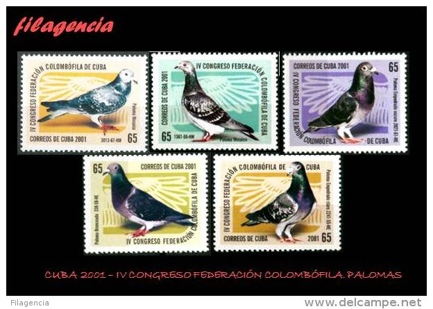 AMERICA. CUBA MINT. 2001 IV CONGRESO FEDERACIÓN COLOMBÓFILA DE CUBA. PALOMAS - Ongebruikt