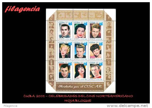 AMERICA. CUBA MINT. 2001 OLVIDADOS POR EL OSCAR, ESTRELLAS DEL CINE. HOJA BLOQUE - Unused Stamps