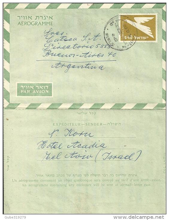 ISRAEL 1967 - AEROGRAMME OF 0,40 FLOWN TO ARGENTINA POSTM OCT 15,1967 REPOS3768/2 - Covers & Documents