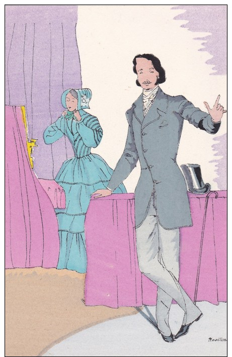 CPA ILLUSTRATION ILLUSTRATEUR ROUILLIER HISTOIRE COSTUME FRANCAIS SECOND EMPIRE HOMME FEMME MODE - Rouillier