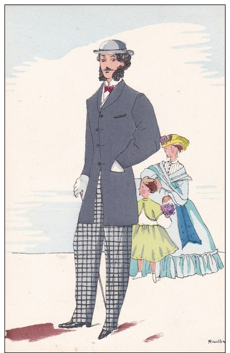 CPA ILLUSTRATION ILLUSTRATEUR ROUILLIER HISTOIRE COSTUME FRANCAIS SECOND EMPIRE HOMME FEMME ENFANT MODE - Rouillier