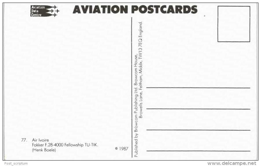 Thème -  Avion - Aviation Date Centre 77 - Air Ivoire Fokker F28 4000 Fellowship TU TIK  - 1987 - 1946-....: Ere Moderne