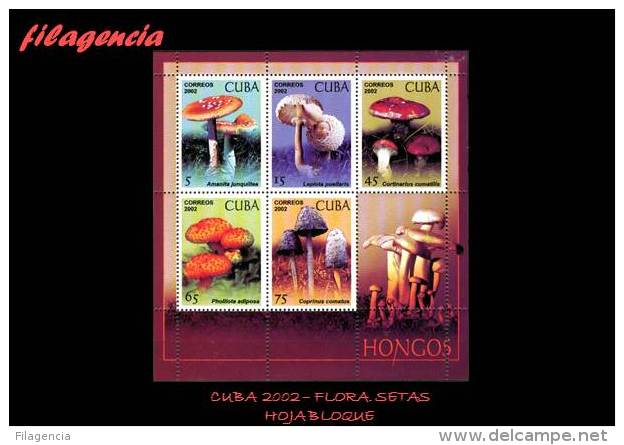 AMERICA. CUBA MINT. 2002 FLORA. SETAS. HOJA BLOQUE - Nuevos