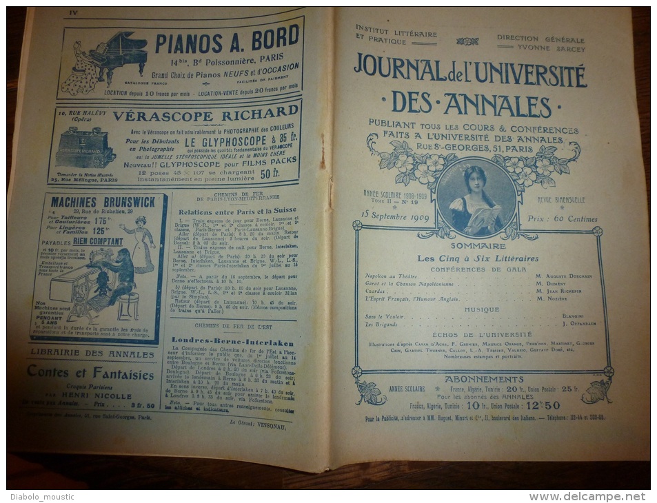 1909 Journal De L´Université Des Annales: La Chanson Napoléoniènne; Les Bohémiens, Tziganes; La Romanichelle.. - Other & Unclassified