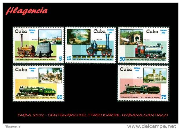 AMERICA. CUBA MINT. 2002 CENTENARIO DE LA LÍNEA DE FERROCARRIL LA HABANA-SANTIAGO DE CUBA. TRENES - Nuovi