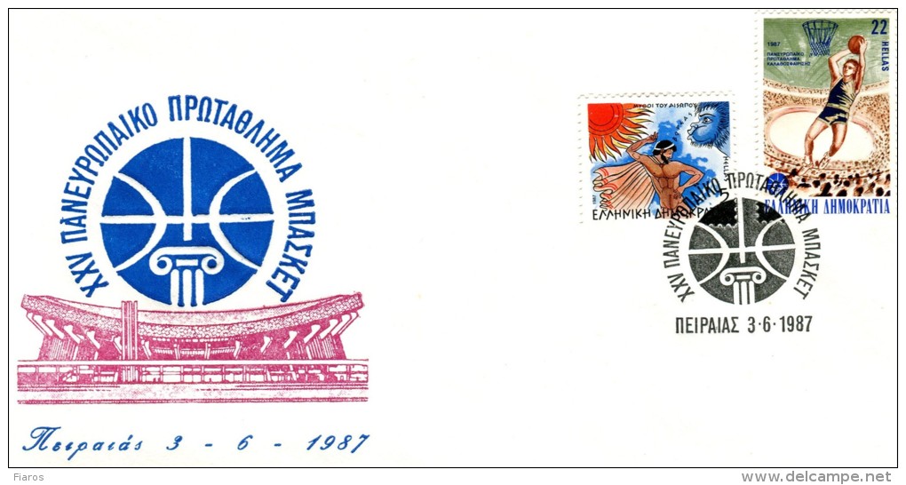 Greece- Greek Commemorative Cover W/ "25th European Basketball Championship" [Piraeus 3.6.1987] Postmark - Maschinenstempel (Werbestempel)