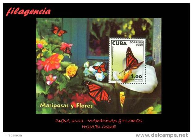 AMERICA. CUBA MINT. 2003 MARIPOSAS & FLORES. HOJA BLOQUE - Ungebraucht