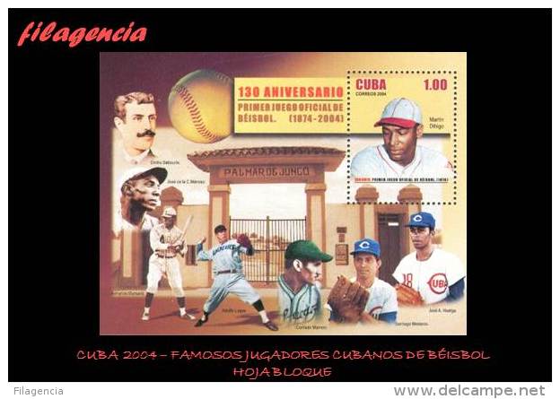 AMERICA. CUBA MINT. 2004 130 AÑOS DEL PRIMER JUEGO OFICIAL DE BÉISBOL. JUGADORES CUBANOS DE BÉISBOL. HOJA BLOQUE - Neufs