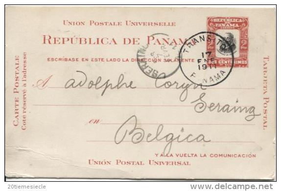 Entier Panama Tarejeta Postal Transito 1911 V.Seraing C.d'arrivée 7/2/1911 AP539 - Panama