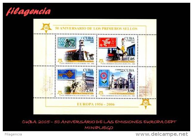 AMERICA. CUBA MINT. 2005 CINCUENTENARIO DE LAS EMISIONES EUROPA CEPT. VERSIÓN DENTADA. HOJA BLOQUE - Neufs