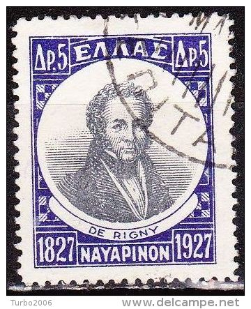 GREECE 1927 Centenary Of Navarino Naval Battle 5 Dr. Blue / Black Admiral De Rigny Vl. 442 - Gebruikt