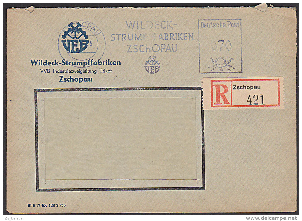 DDR AFS =070= Zschopau VEB Wildeck-Strumpffabriken Auf R-Brief 1955 - Sonstige & Ohne Zuordnung