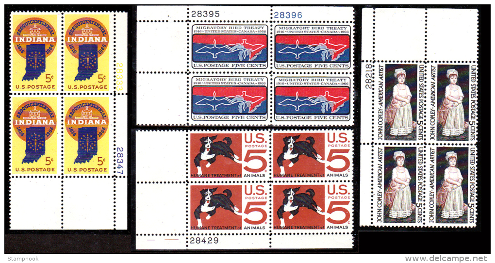 USA Scott 1273, 1306, 1307, 1308 Plate Blocks Mint NH - Plattennummern
