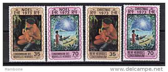 Nouvelles Hebrides  1973  Noel N° 374 à 377 =  Neuf X  Avec Charniére ,  Lég. Franç.. Et Angl... - Ungebraucht