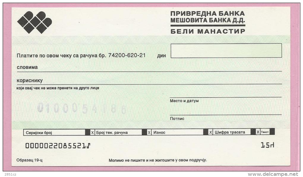 Cheques / Check / &#269;ek - Beli Manastir, Serbian Krajina , Croatia - Not Used, Mint ! - Chèques & Chèques De Voyage