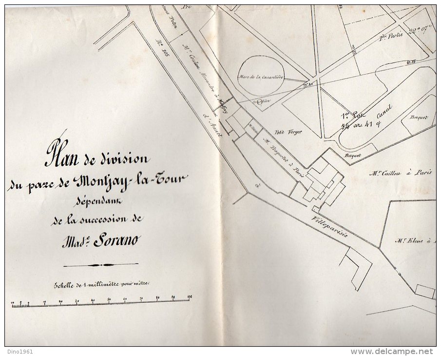 VP929 - VILLEVAUDE  - Plan(64 X 50 ) De Division Du Parc De  MONTJAY / LA / TOUR  Succession Mme SORANO - Andere Plannen