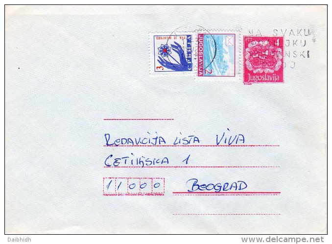 YUGOSLAVIA 1991 4.00d Envelope With Additional Stamp And Serbia Cancer Week Tax Stamp.   Michel U98 + SG S3 - Wohlfahrtsmarken