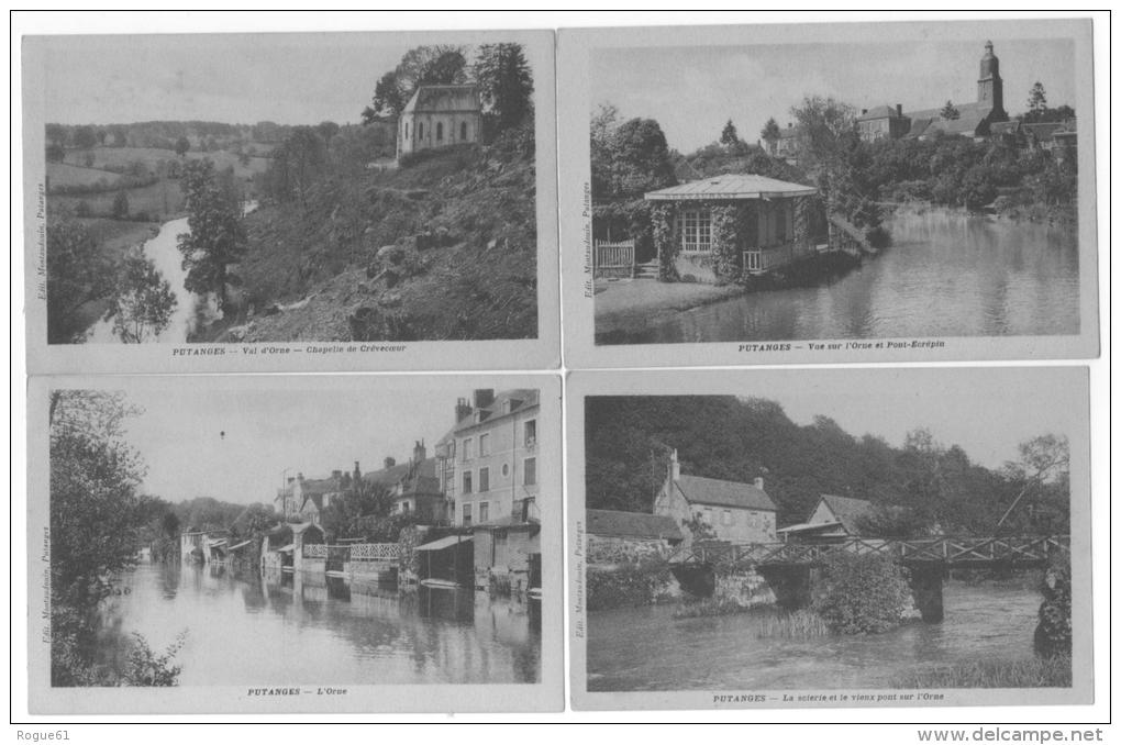 6 CPA De PUTANGES ( Pont écrépin) Vue D'ensemble + Chapelle/château/la Scierie Le Vieux Pont - Putanges