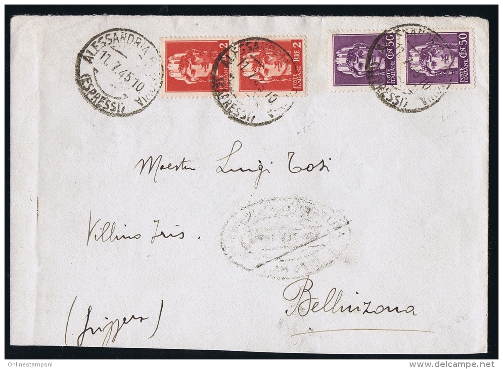 Italy 1945 Cover Alessandra To Bellinzona 2 Strips Of 2 - Marcofilie