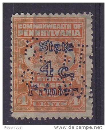 FISCAL PENNSYLVANIE PENNSYLVANIA - US REVENUE -  STOCK TRANSFER - OVERPRINT STATE PRINTER - PERFORE PERFIN - Perfin