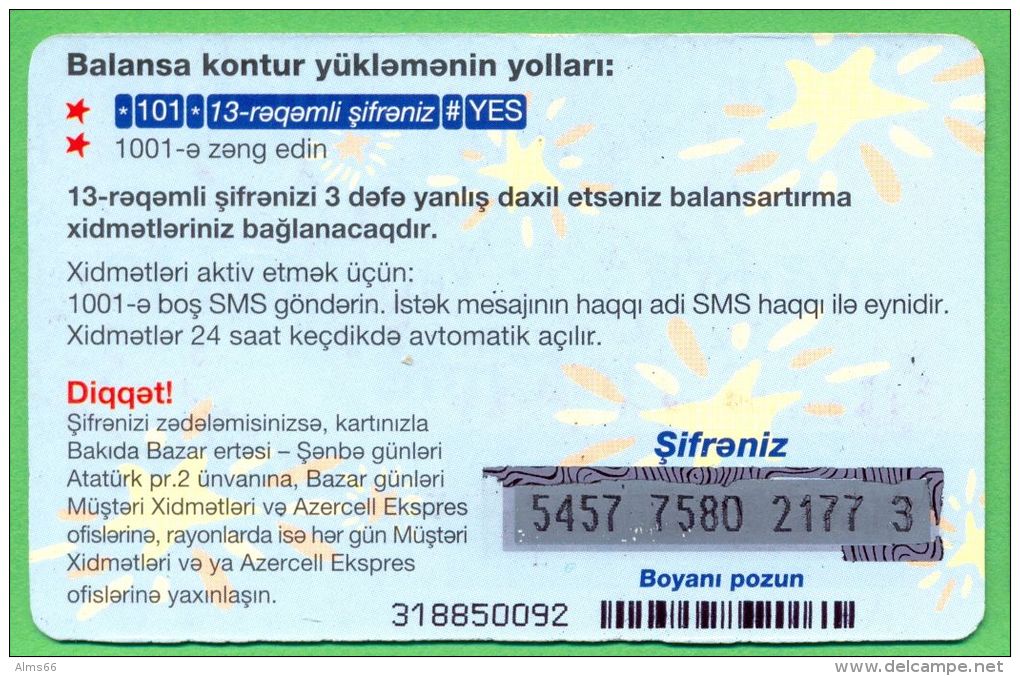 Azerbaijan GSM Prepaid - Azercell SIMSIM 10 New Manat /Used, But Like UNC / - Azerbaïjan