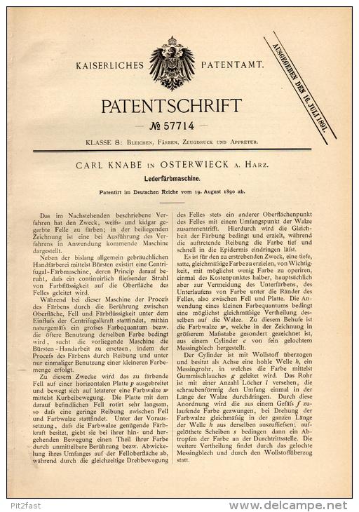 Original Patentschrift - Carl Knabe In Osterwieck A. Harz , 1890 , Leder - Färbmaschine , Färberei , Fell !!! - Maschinen