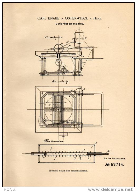 Original Patentschrift - Carl Knabe In Osterwieck A. Harz , 1890 , Leder - Färbmaschine , Färberei , Fell !!! - Maschinen