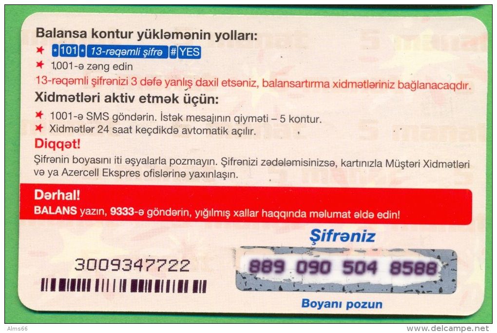 Azerbaijan GSM Prepaid - Azercell SIMSIM 5 Manat /Used, But Like UNC / - Azerbeidzjan