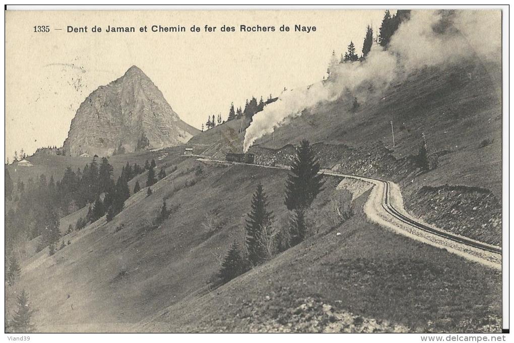 Rochers De Naye  -  Dent De Jaman Et Chemin De Fer  -  Cachet Poste 17 Aout 1912 - Roche