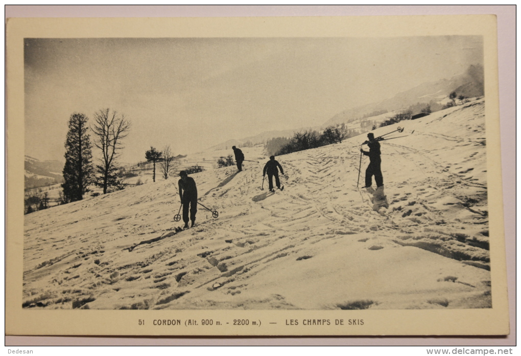 Cpa Cordon Les Champs De Skis - Animé Rare -  SE01 - Autres & Non Classés