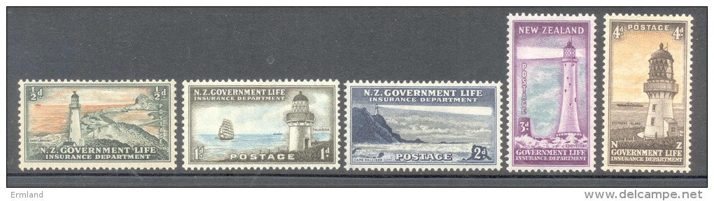 Neuseeland New Zealand 1947 Government Life Insurance - Michel Nr. 25 - 27, 29 - 30 * - Fiscaux-postaux