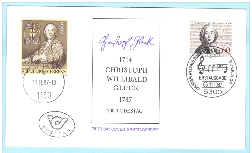 BUND BRD FRG GERMANY - FDC - 1343 C.W. Gluck Musik +++ Österreich (25267) - Sonstige & Ohne Zuordnung