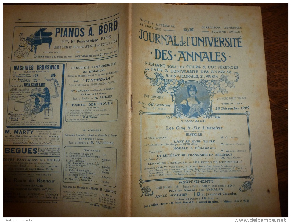 1909 Journal De L'Université Des Annales: La Fille De Louis XVI ; Les Poètes Belges  ; Les Vieux NOËLS - 1901-1940