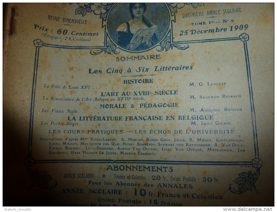 1909 Journal De L'Université Des Annales: La Fille De Louis XVI ; Les Poètes Belges  ; Les Vieux NOËLS - 1901-1940