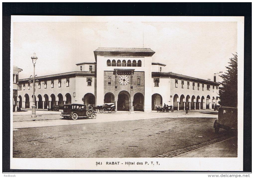 RB 962 - Early Morocco Postcard - Cars Outside Rabat Hotel Des P.T.T. - Post &amp; Telegraph Office - Rabat