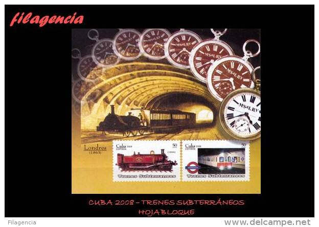AMERICA. CUBA MINT. 2008 TRENES SUBTERRÁNEOS.HOJA BLOQUE - Unused Stamps