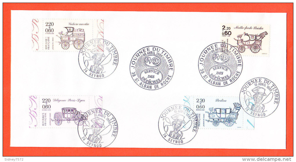 France _ Journée Du Timbre 1986/87/88/89 Sur Une Même Enveloppe - Stamp's Day