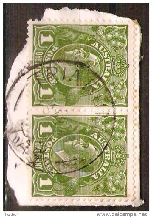 TASMANIA - 193? Postmark CDS On Pair Of 1d Green King George V - TRIABUNNA - Usados