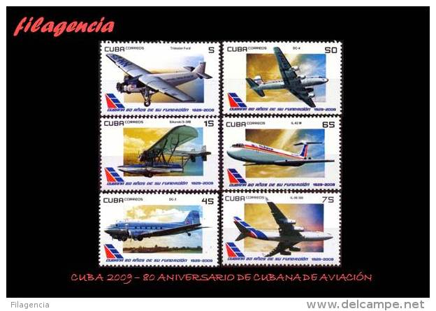 AMERICA. CUBA MINT. 2009 80 ANIVERSARIO DE CUBANA DE AVIACIÓN. AVIONES - Unused Stamps