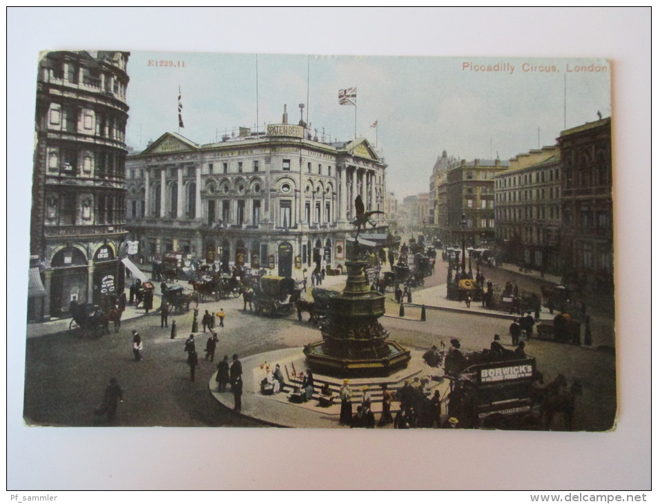 AK / Fotokarte (?) 1908 Piccadilly Cirus, London Pferdekutschen Echt Gelaufen! - Piccadilly Circus
